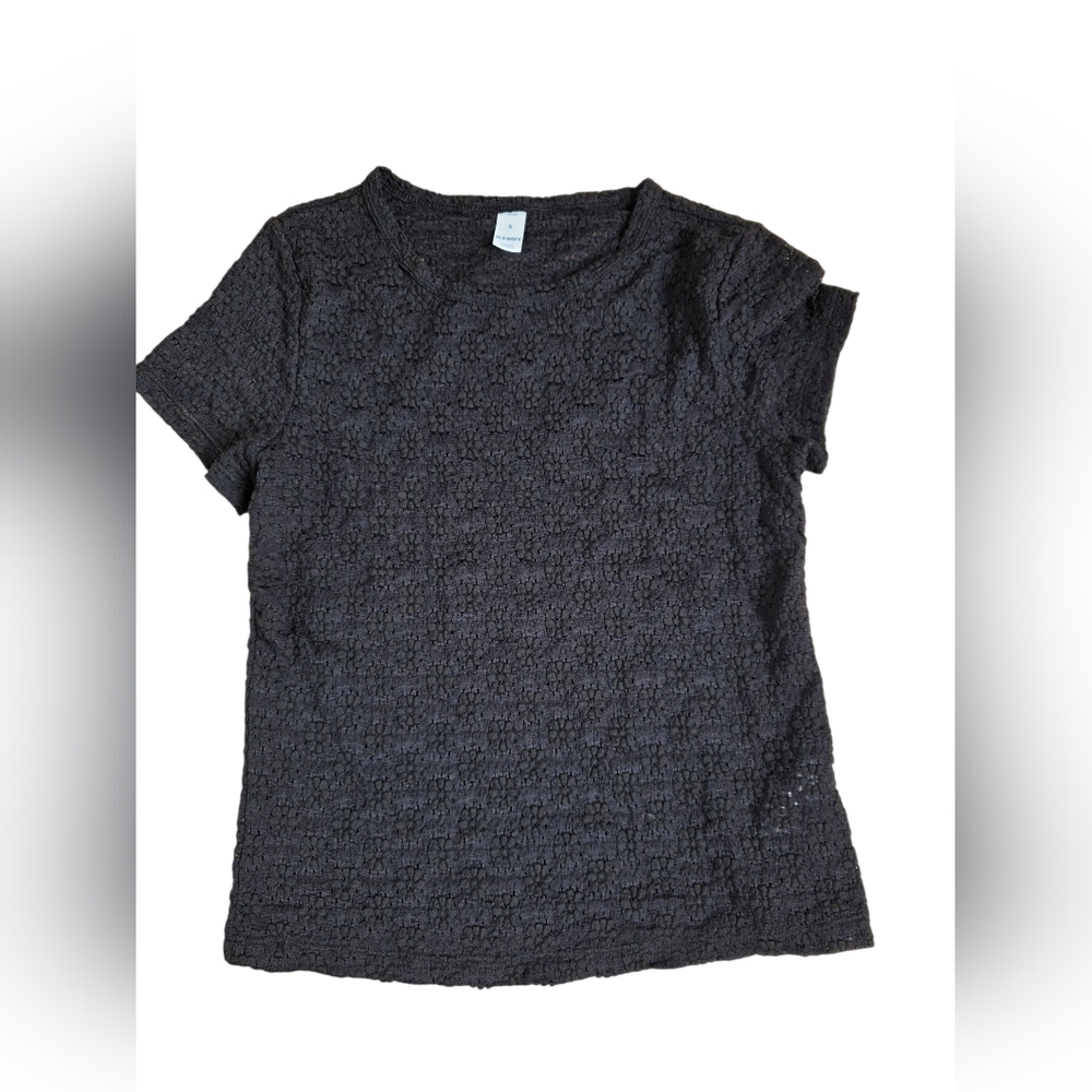 Old Navy Black Lacy Floral Pattern T Shirt Size S